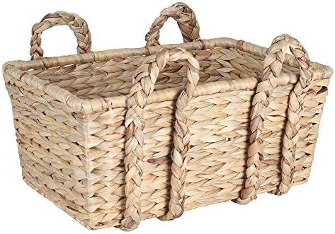 Household Essentials Large Rectangular Floor Storage Basket with Braided Handles, Light Brown | Amazon (US)