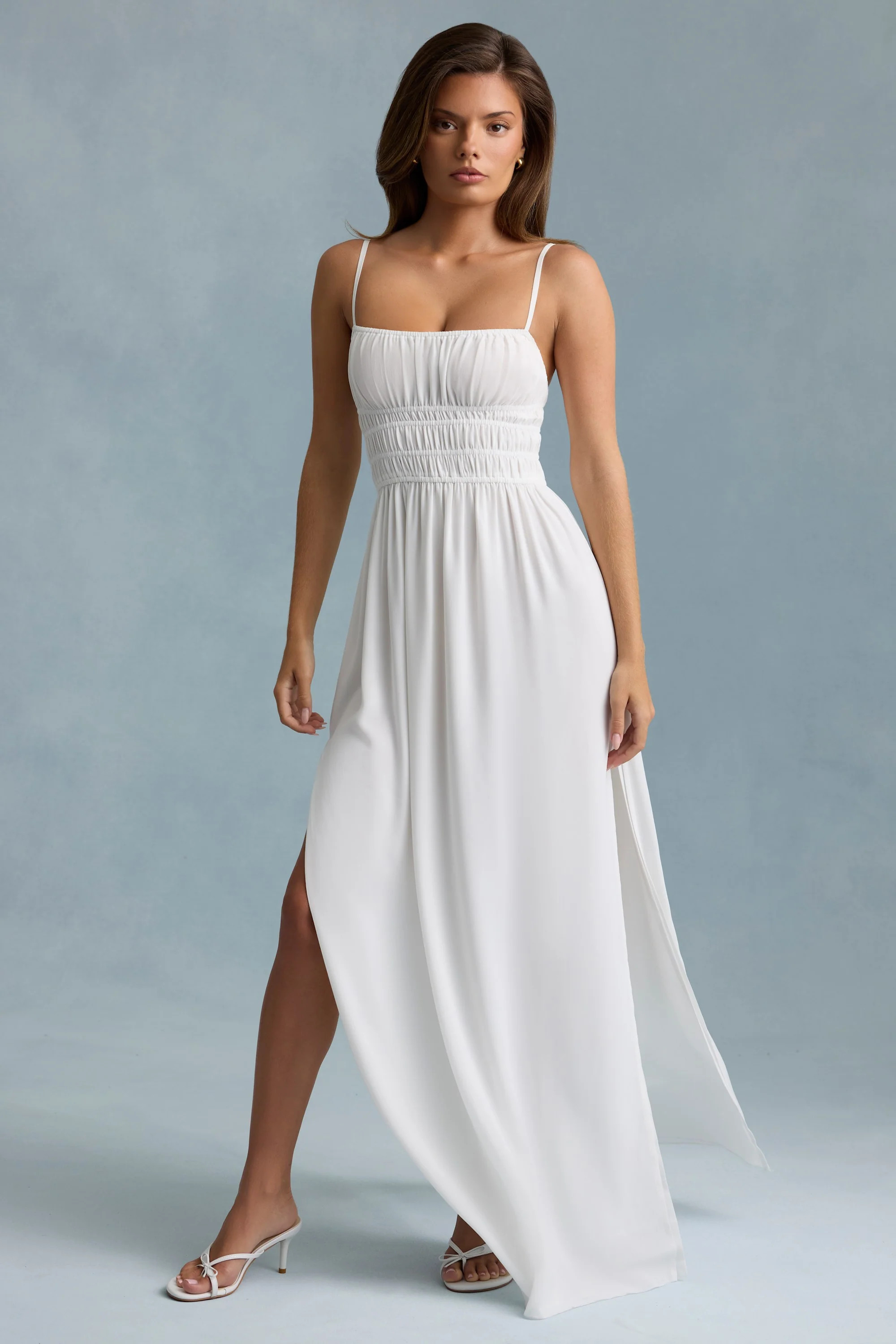 Shirred Camisole Maxi Dress in White | Oh Polly