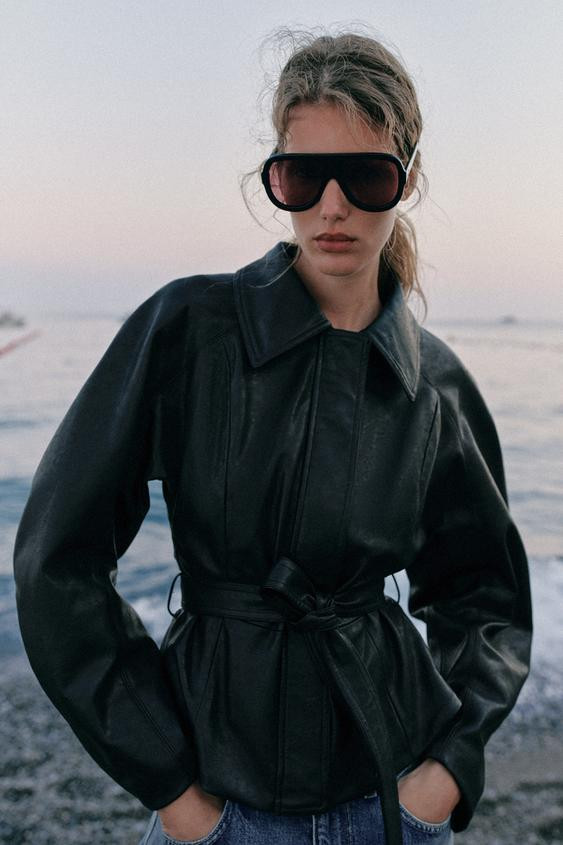 LEATHER EFFECT BELTED JACKET | Zara UK