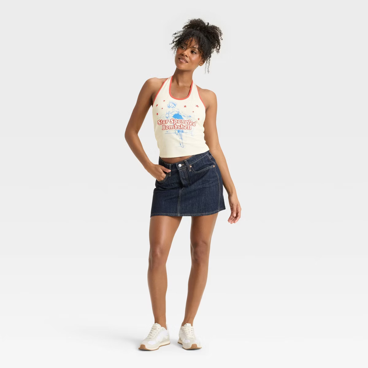 Women's Star Spangled Bombshell Halter Graphic Tank Top - Off White | Target