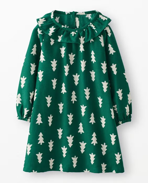 Girls' Happy Trees On Green Holiday Flannel Nightgown in 100% Recycled Polyester - Size Big Kids 10 by Hanna Andersson | Hanna Andersson