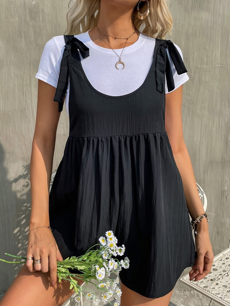 1pc Bow Shoulder Solid Romper | SHEIN