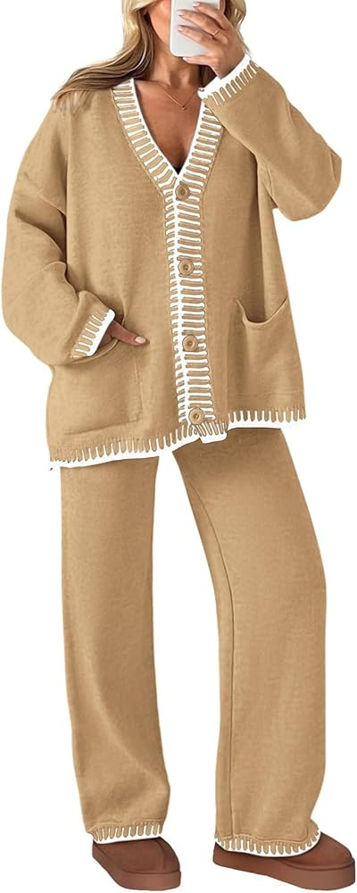 PRETTYGARDEN Lounge Sets for Women Fall 2025 Loungewear 2 Piece Outfits Cardigan Sweaters Track S... | Amazon (US)