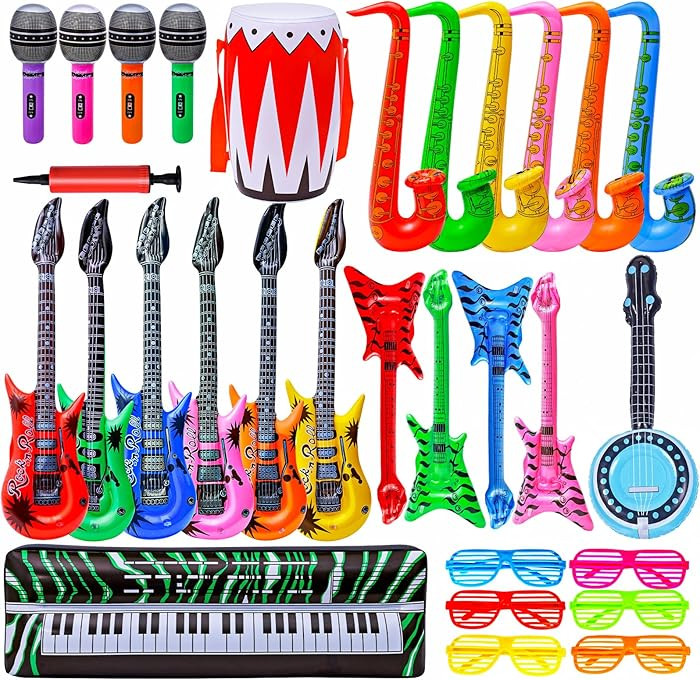 Max Fun Inflatable Rock Star Toy Set, 30 PCS 80s 90s Party Decorations Inflatable Party Props Mus... | Amazon (US)