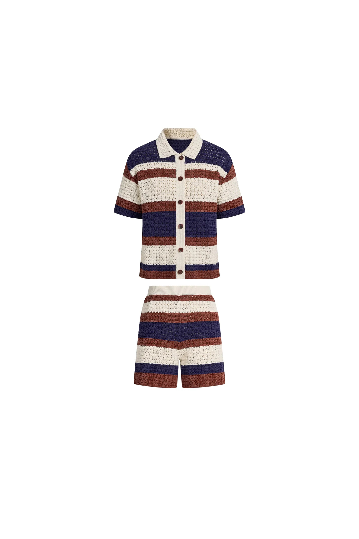Laurel & Mina Crochet Cardigan and Shorts Set in Cotton-Linen Knit | Fabrique