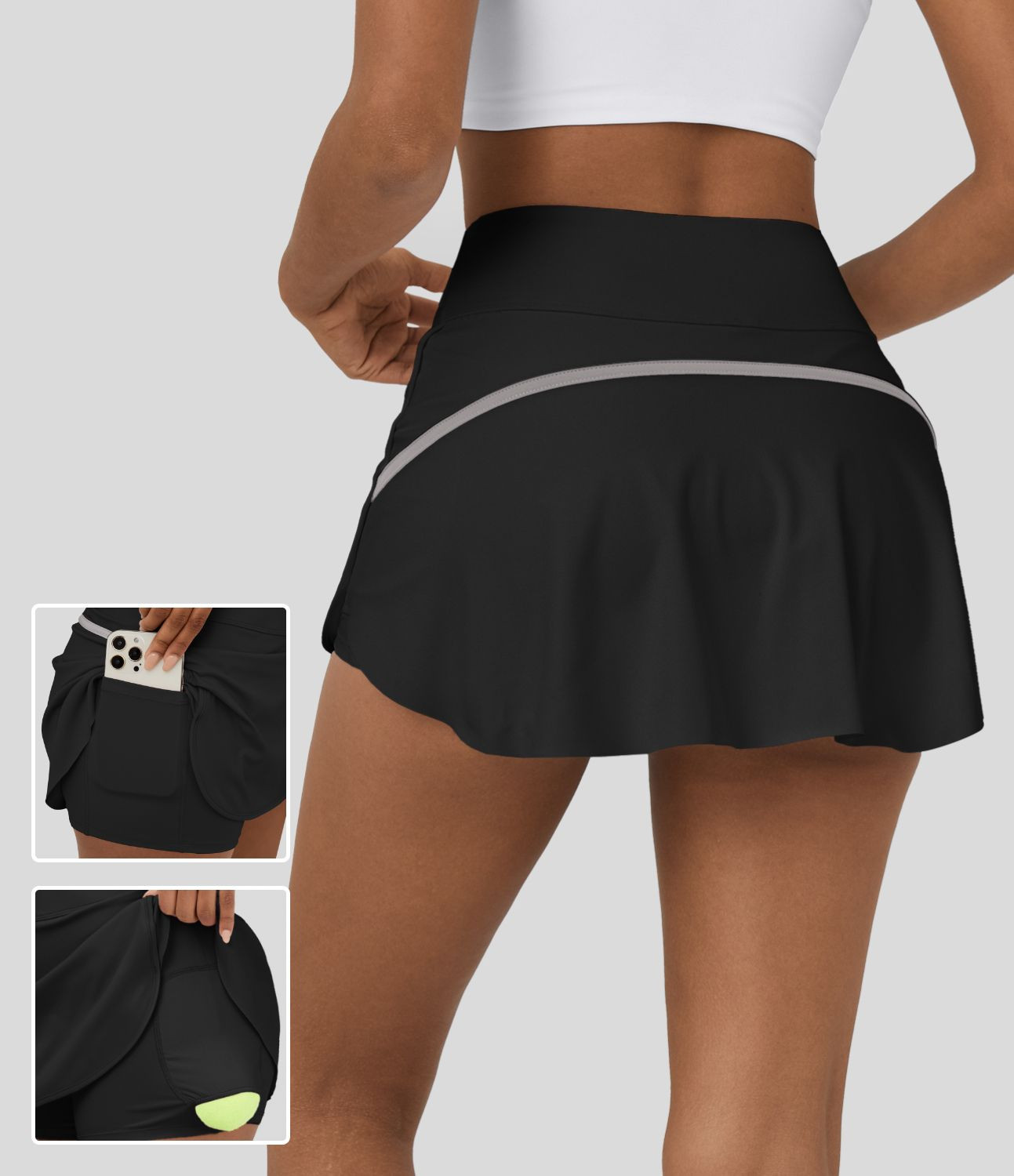 Women’s Softlyzero™ Airy High Waisted Contrast Trim 2-in-1 Side Pocket Curved Hem Mini Cool T... | HALARA