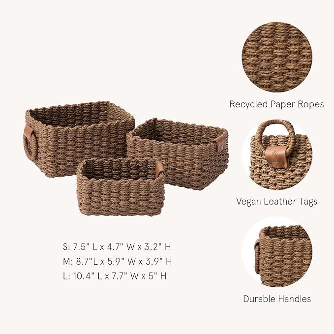 LA JOLIE MUSE Woven Storage Baskets, Recycled Paper Rope Bin Organizer Divider for Cupboards Draw... | Amazon (US)