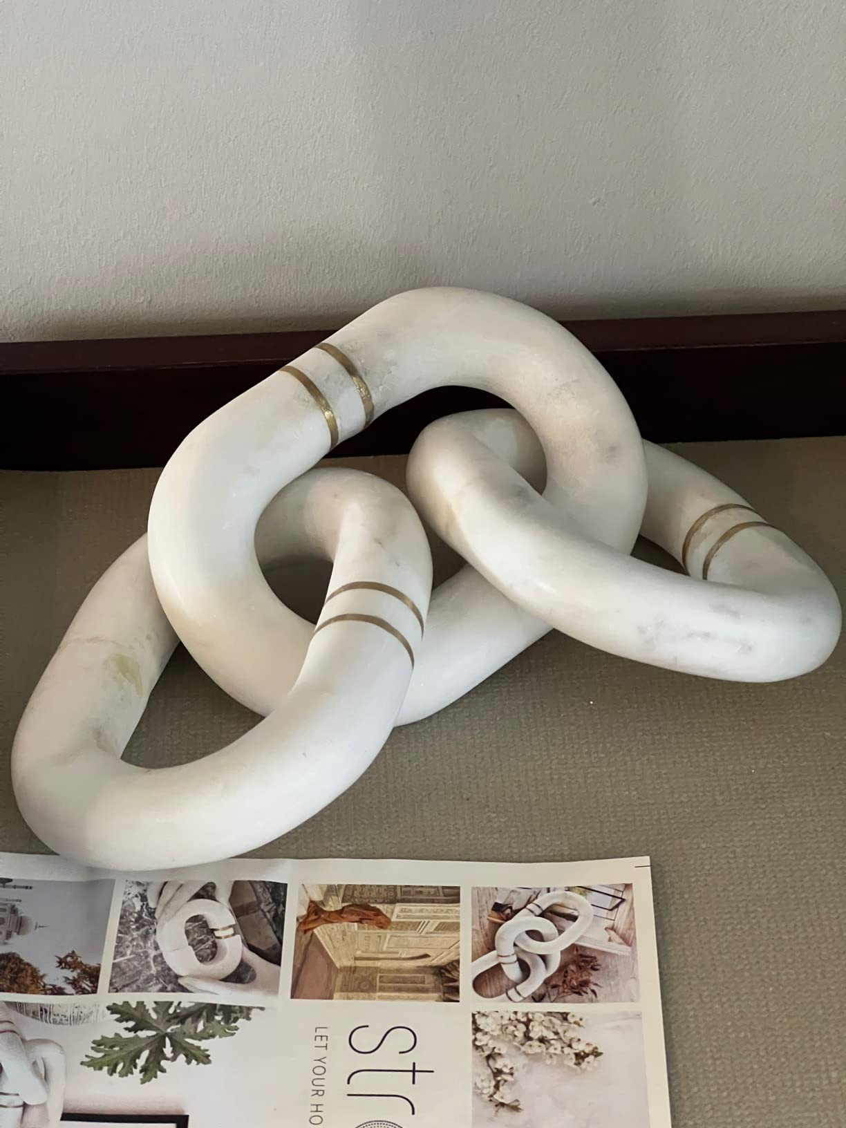 13" White Marble Chain Link Decor with Brass Detail - Handcrafted Marble Decor, Chain Decor, Deco... | Amazon (US)