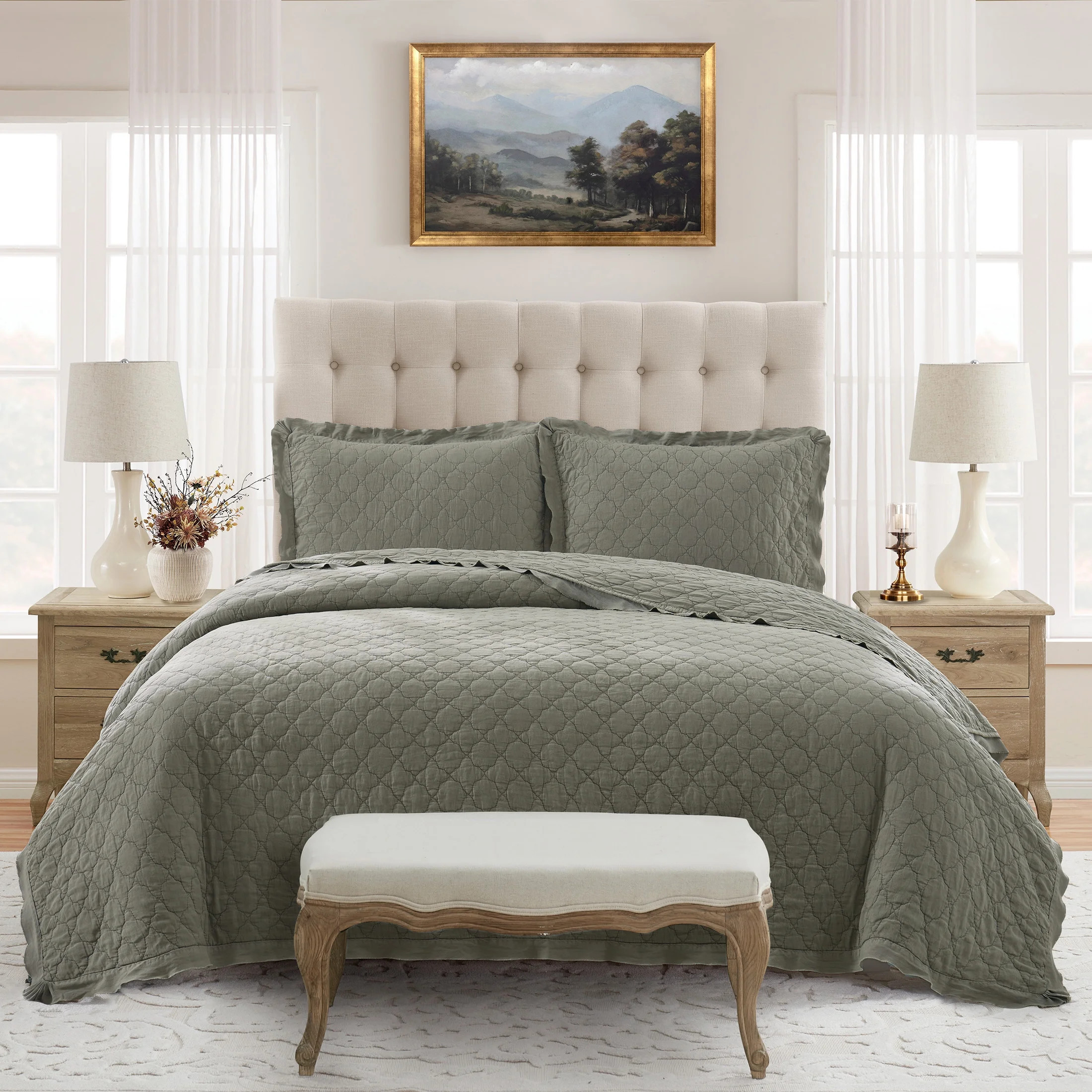 My Texas House Full/Queen Quilt Set, All-Season, 3-Piece, Sage Trellis | Walmart (US)