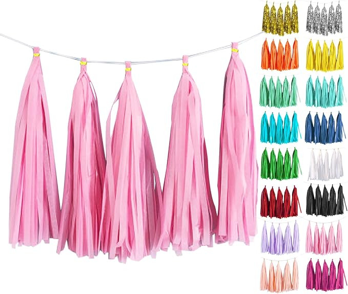 Pink Tassel Garland 20 Pcs, Tissue Paper Tassels Garland Banner for Party Birthday Wedding Decora... | Amazon (US)