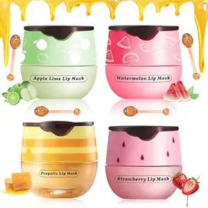 4 Pcs Honey&Strawberry Lip Balm, Apple Watermelon Lip Mask, Moisturizing Lip Sleeping Mask, Hydra... | Amazon (US)