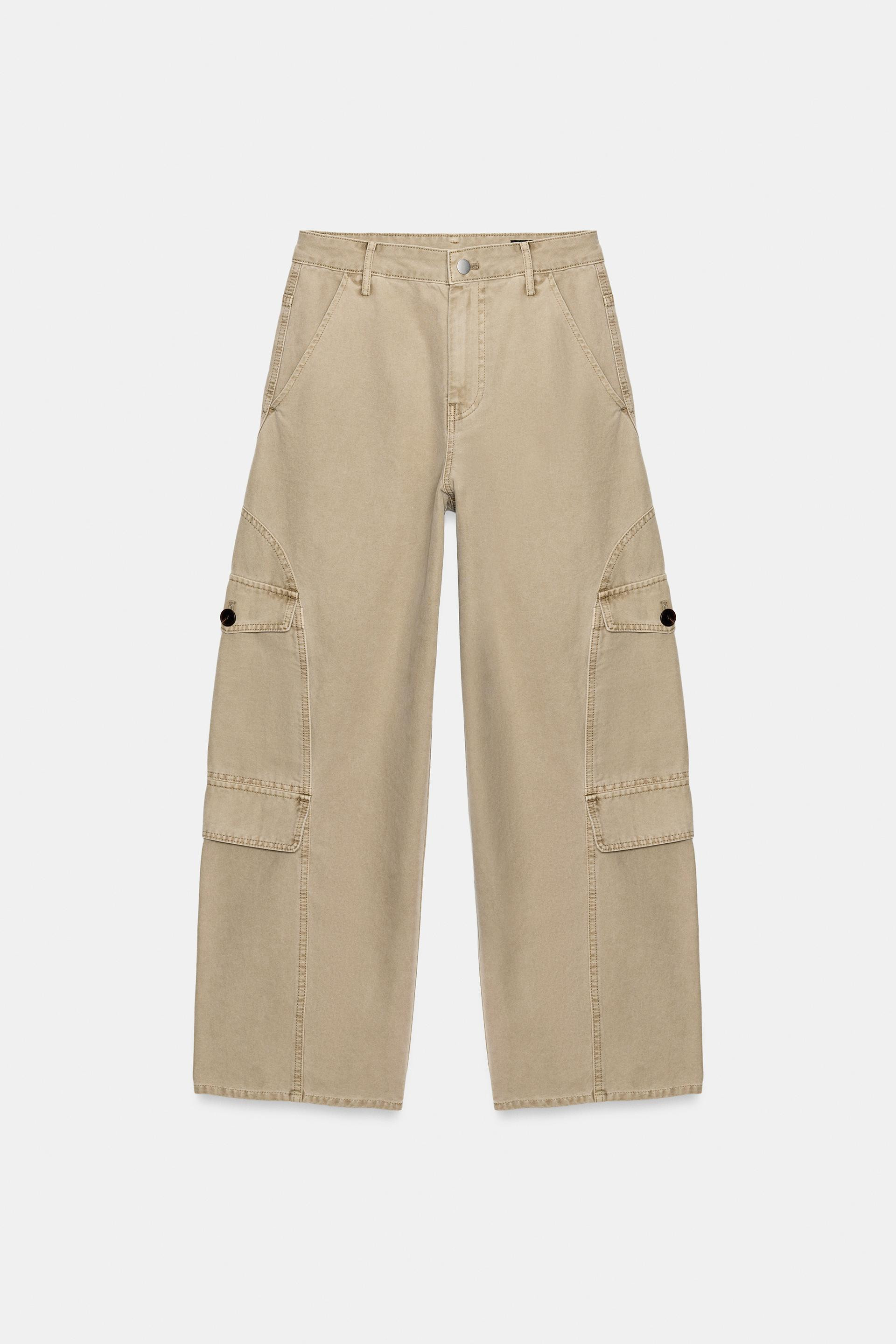 Zara - Washed-Effect Cargo Pants - Sand - S - Woman | Zara US