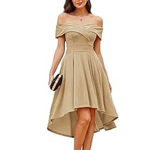 JASAMBAC Women's Off Shoulder High Low A Line Wedding Guest Party Cocktail Dress | Amazon (US)