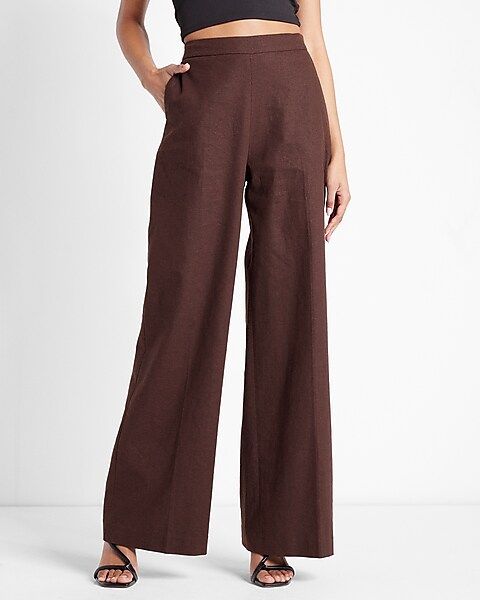 Super High Waisted Linen-Blend Wide Leg Trouser Pant | Express