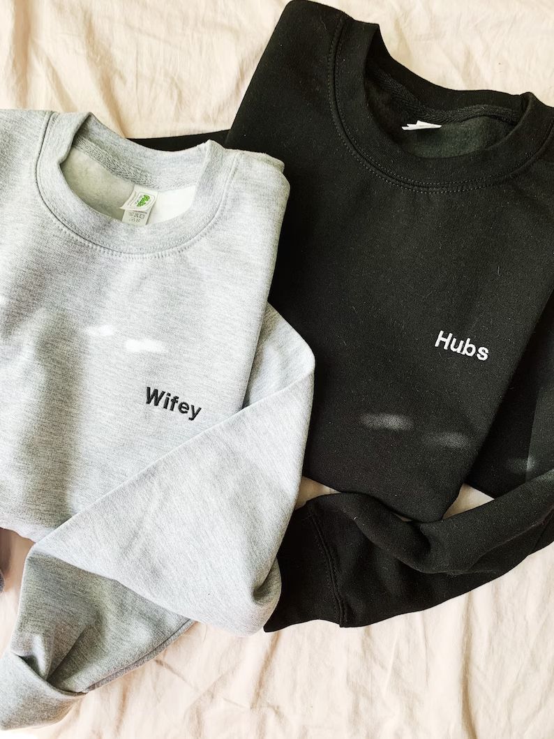 Wifey and Hubs Embroidered Sweatshirts, Mr and Mrs T-shirt, Husband and Wife Shirt, Wedding Gift,... | Etsy (US)