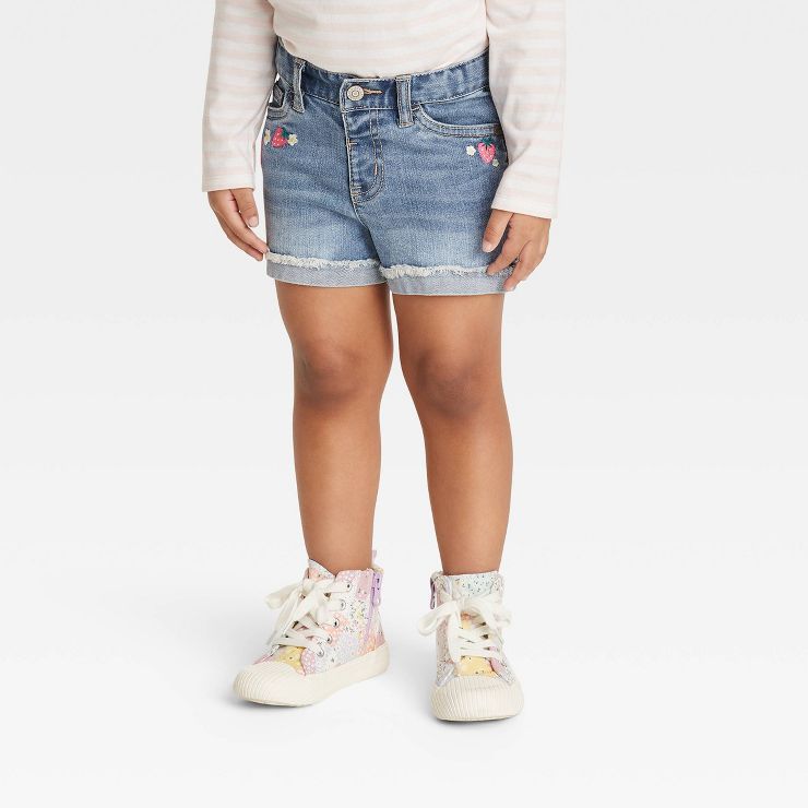 Toddler Girls' Strawberry Embroidered Shorts - Cat & Jack™ Medium Wash | Target