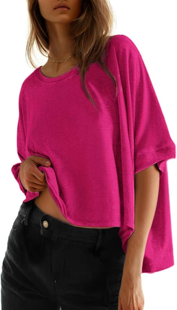 Dokotoo Summer Shirts 2025 Womens Solid T Shirts for Women Loose Oversized Tops Basic Tee | Amazon (US)