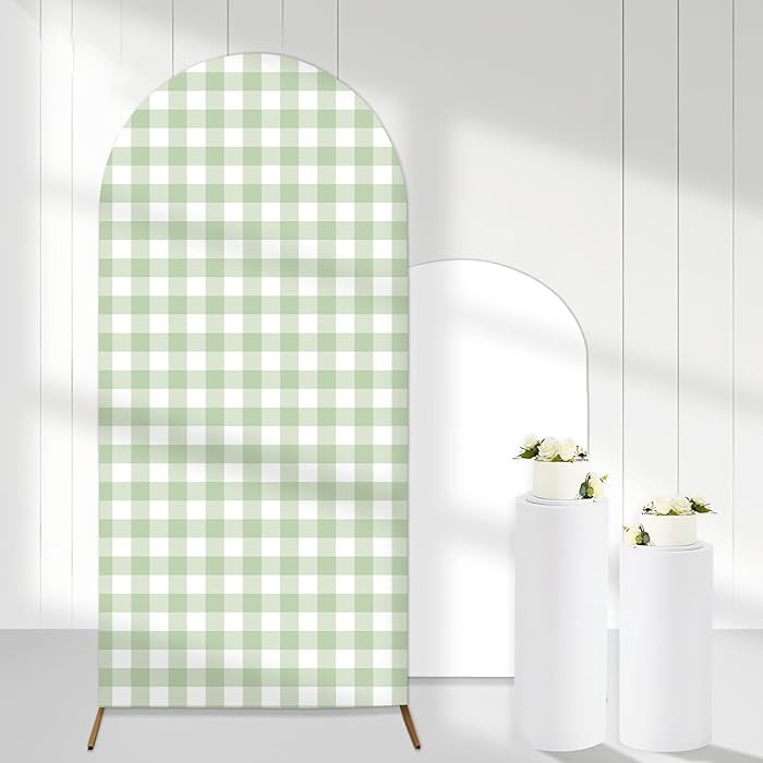 Sage Green White Checkered Arch Backdrop Covers, 6 Ft Stretchy Arch Backdrop Stand Covers, Photog... | Amazon (US)