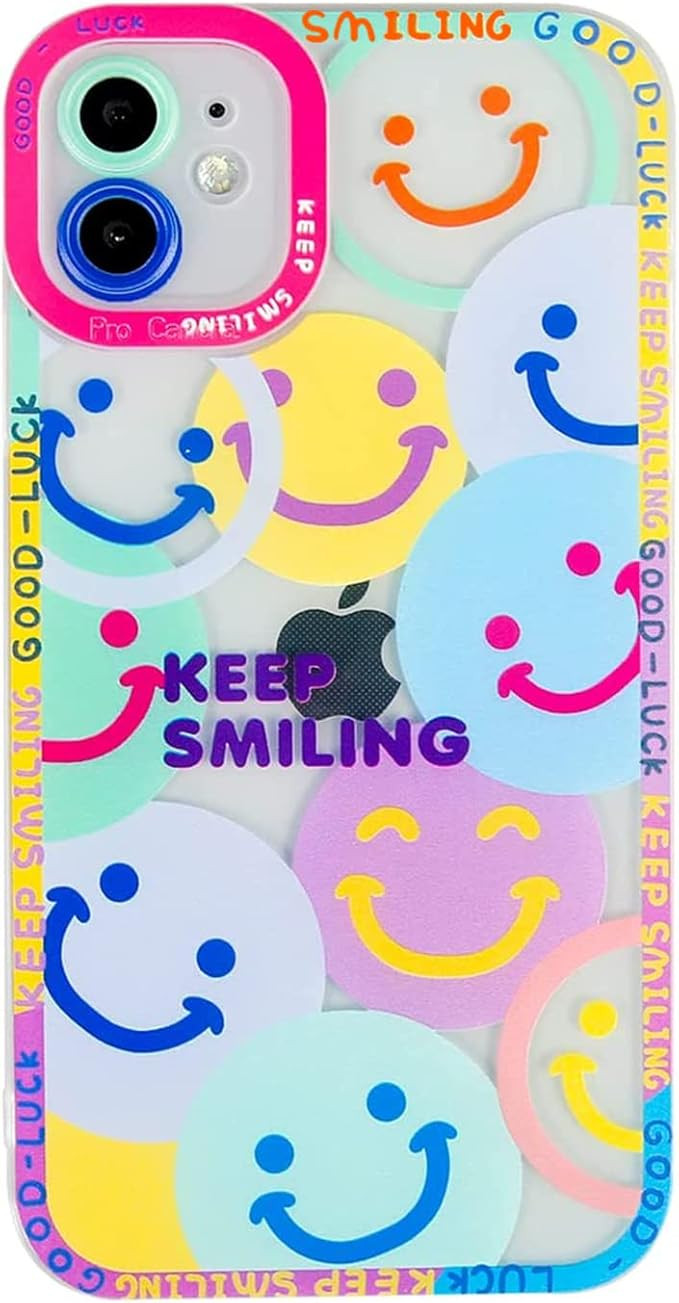 Slrioks Cute Colorful Smile Face Keep Smiling Phone Case Compatible with iPhone 12 Case Lens Prot... | Amazon (US)