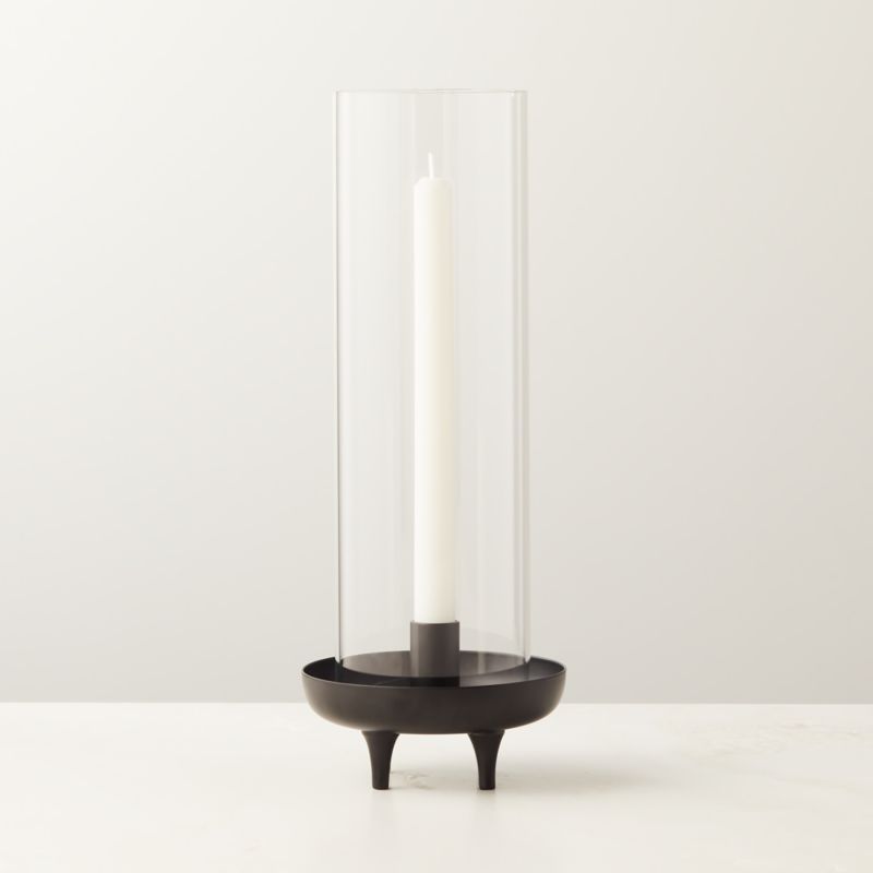 Vetro Modern Stainless Steel and Matte Black Hurricane Candle Holder | CB2 | CB2