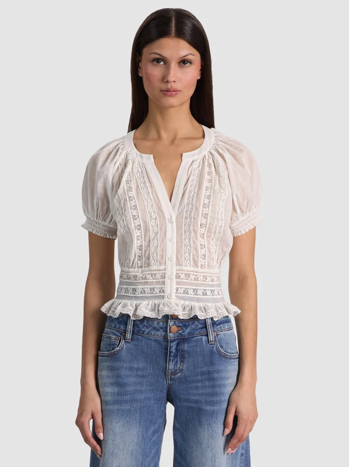KATHRYN LACE TRIM BLOUSE | Alice + Olivia