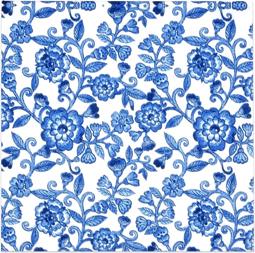 100 Blue Floral Cocktail Beverage Napkins Disposable Paper Spring Blue Flowers Dessert Napkin for... | Amazon (US)