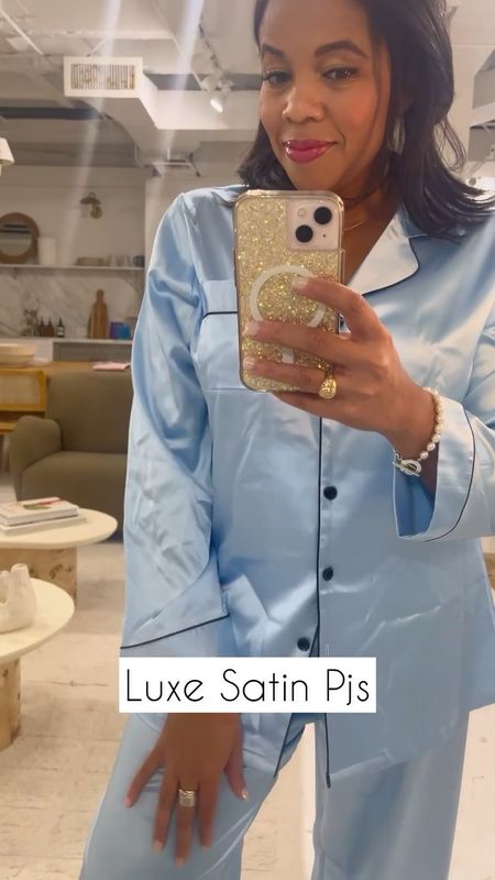 Loving these light blue luxe satin pajamas!!🤍 these are so comfortable and perfect for a girls night in! 

Pajama set. Silk pajamas. Blue pajamas. 

#LTKMostLoved #LTKfindsunder50 #LTKstyletip