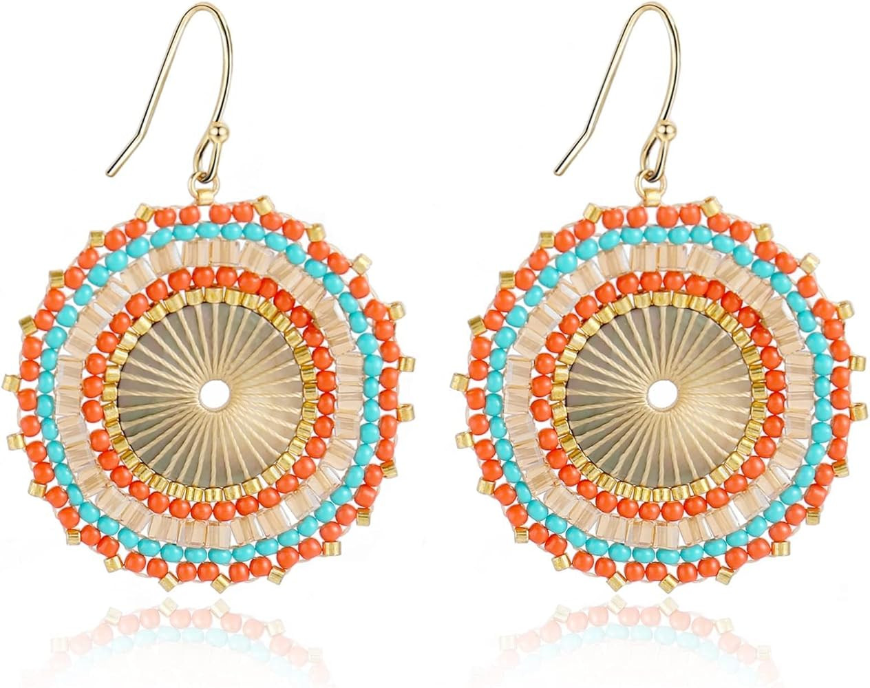 Colorful Bead Earrings For Women Summer Beach Handmade Bead Earrings Bohemia Hoop Dangle Earring ... | Amazon (US)