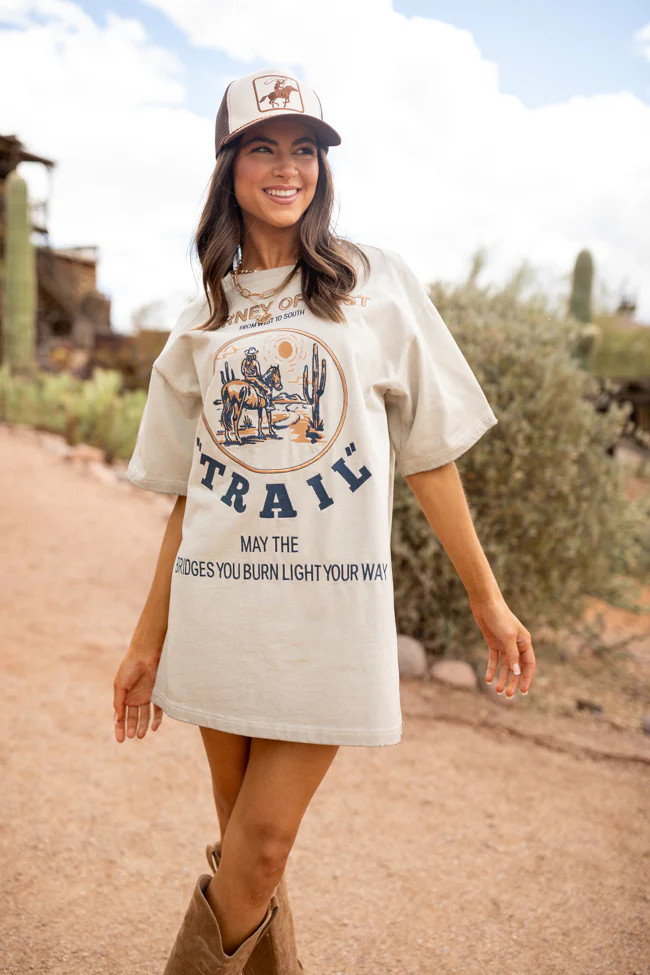 Journey Of West Tan T-Shirt Dress | Pink Lily