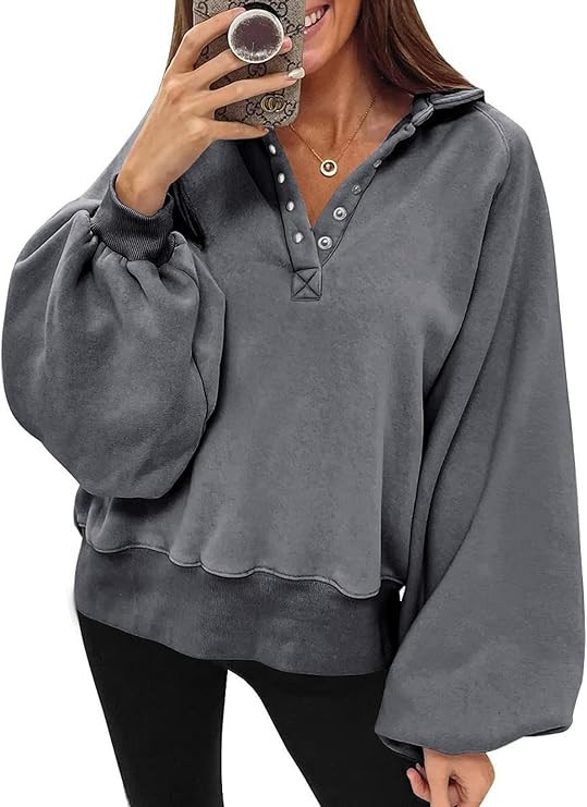 Dokotoo Womens 2022 Fashion Oversized Loose Lantern Sleeve Button Collar Pullover Sweatshirts Top... | Amazon (US)