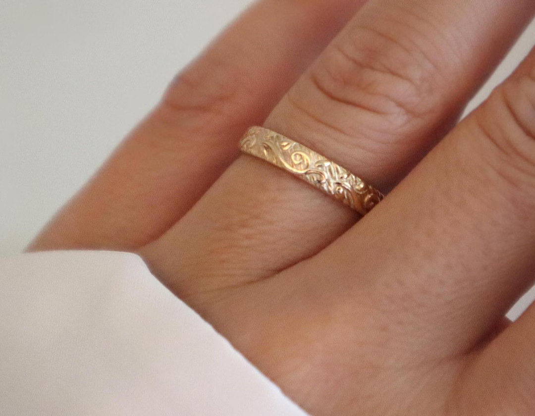 Gold Ring, 14k Gold Ring, Pattern Ring, Vintage Ring, Gold Filled Ring, Floral Ring, 14k Gold Fil... | Etsy (US)
