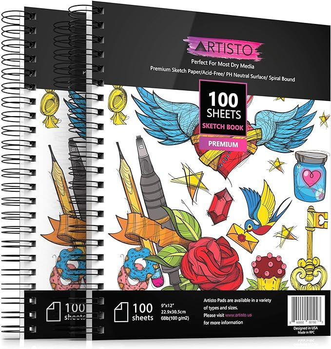 Artisto 9x12" Premium Sketch Book Set, Spiral Bound, Pack of 2, 200 Sheets (100g/m2), Acid-Free D... | Amazon (US)