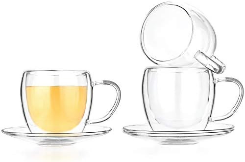 Tealyra - 8.5-Ounce Double Wall Glasses and Saucer - Set of 4 - Espresso Coffee - Tea - Cappuccin... | Amazon (US)