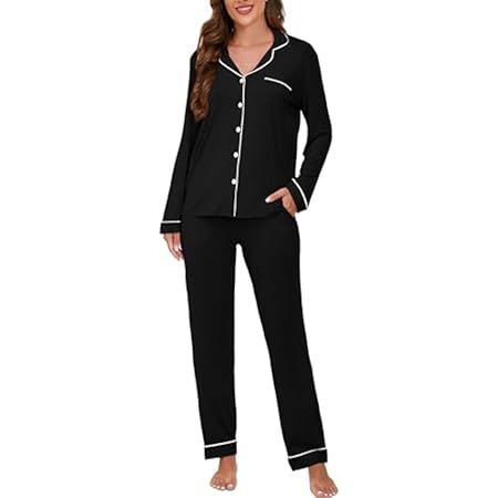 Leikar Button Up Pajama Set For Women Long Sleeve Shirt and Pajama Pants Soft Pjs Lounge Sets S-XXL | Amazon (US)