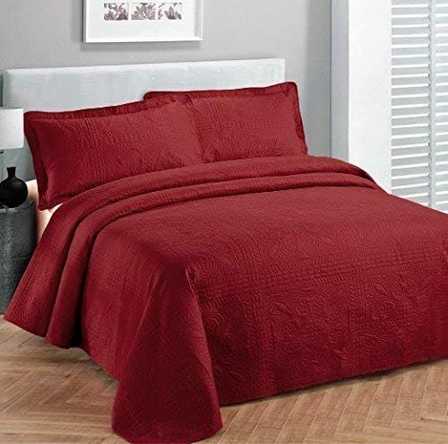 Linen Plus 3pc King/Cal King Oversized Luxury Bedspread Coverlet Embossed Set Solid Red New | Amazon (US)