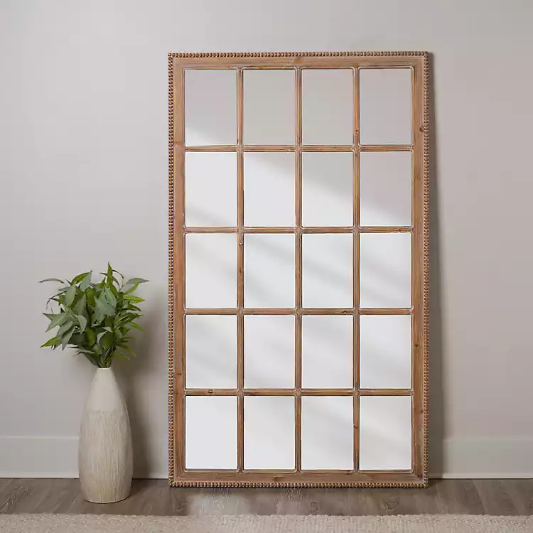 Natural Beaded Paned Hazel Leaner Mirror | Kirklands