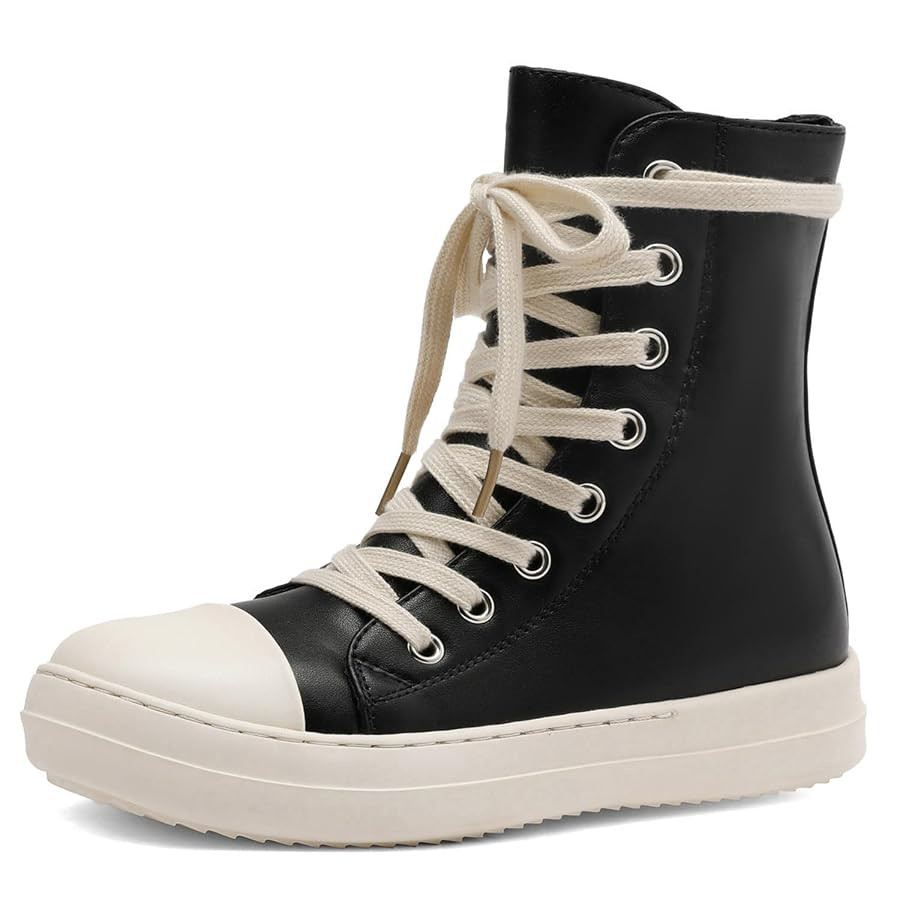 MOFEEDOUKA Womens High Top Sneakers Lace Up Comfort Platform Walking Canvas Shoes with Zipper | Amazon (US)
