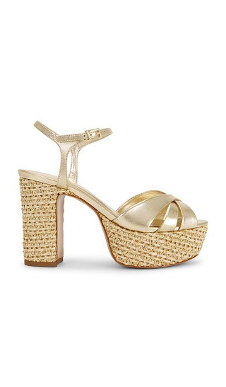 Schutz Keefa Raffia Sandal in Metallic Gold. Size 6.5. Also in 6, 7.5, 8, 8.5, 9, 9.5, 10. | Revolve Clothing (Global)