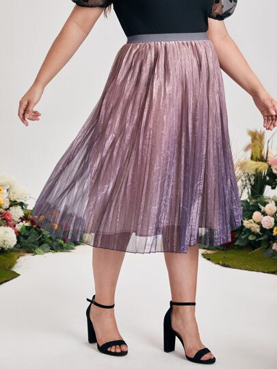 SHEIN Plus Pleated Glitter Skirt | SHEIN