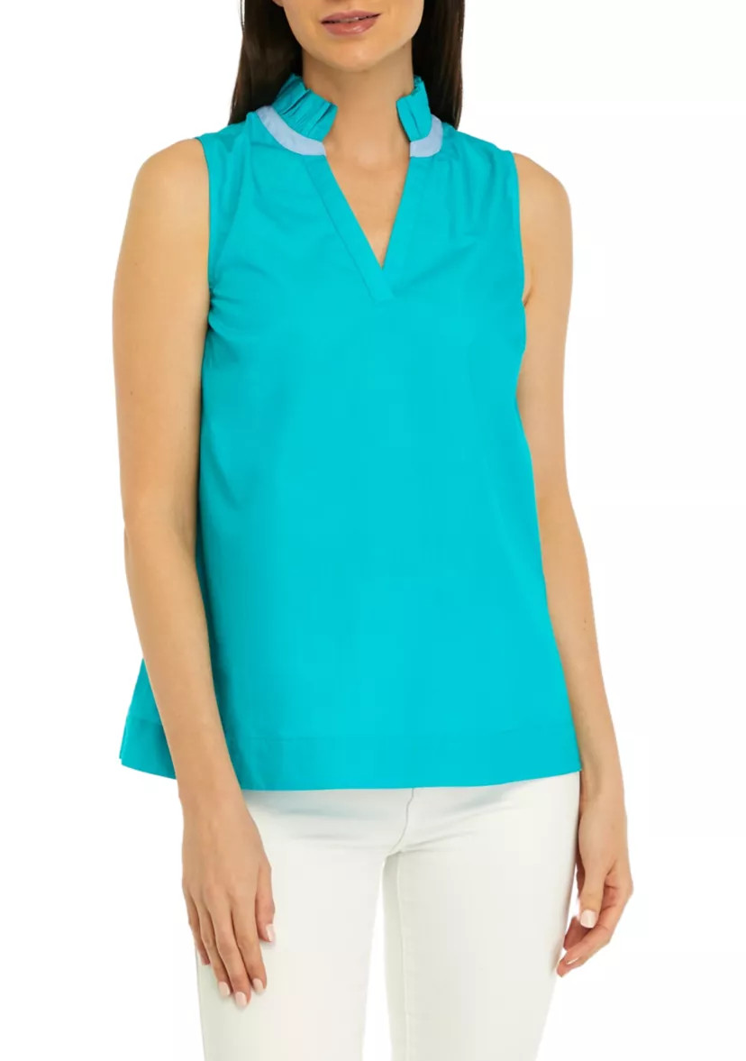 Women's Sleeveless Ruffle Neck Blouse | Belk