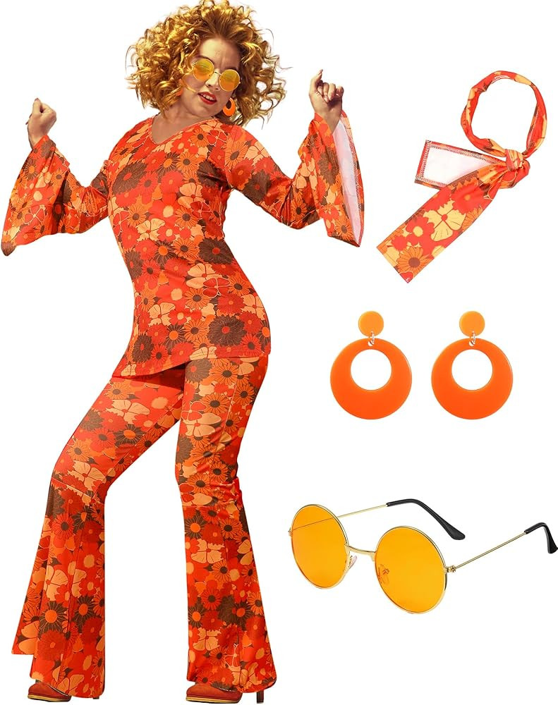 Leumoi 6 Pcs 60s 70s Disco Outfit Women Hippie Costume Accessories Flared Pants Headband Earrings... | Amazon (US)