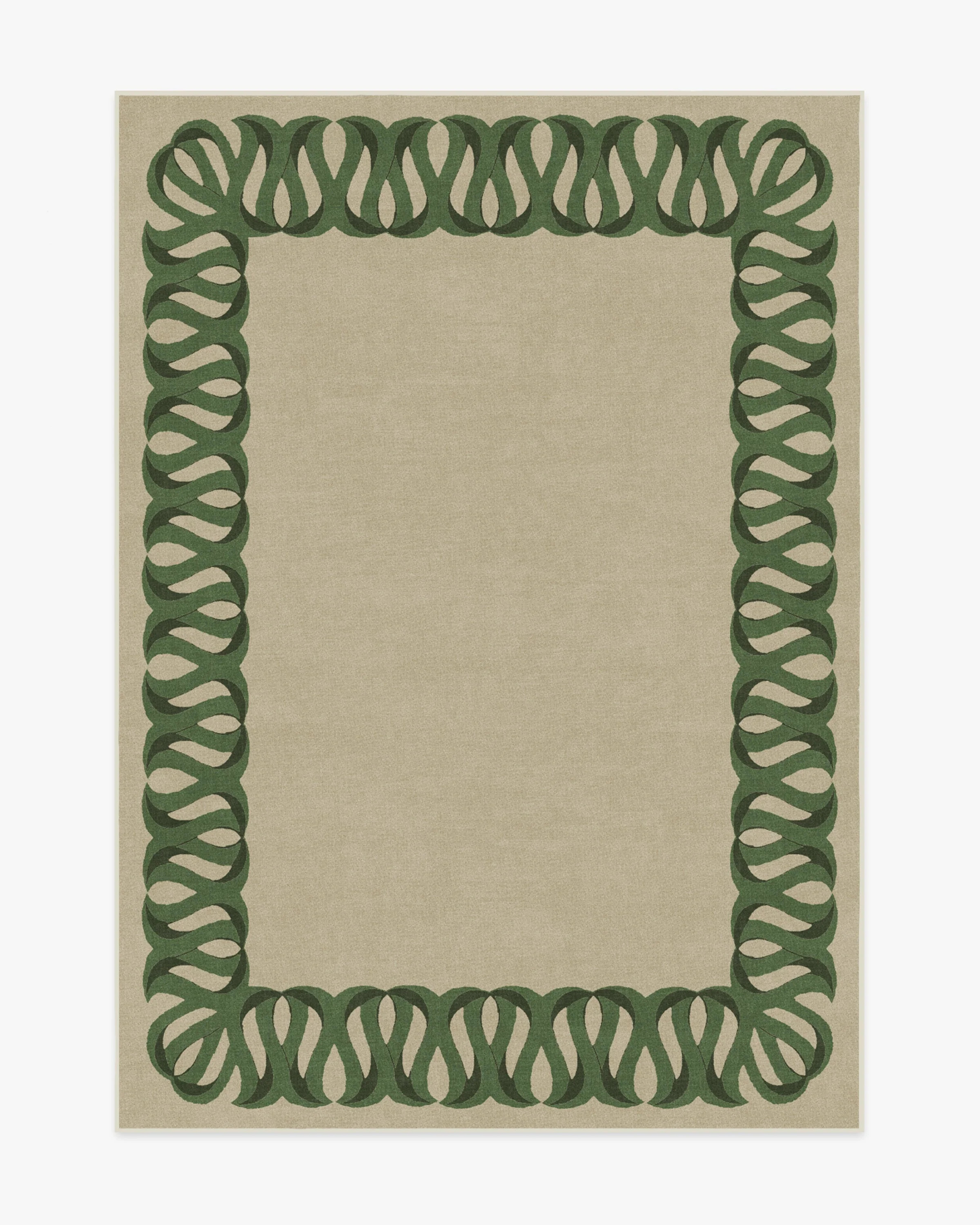 Ribbon Border Green & Ecru Rug | Ruggable