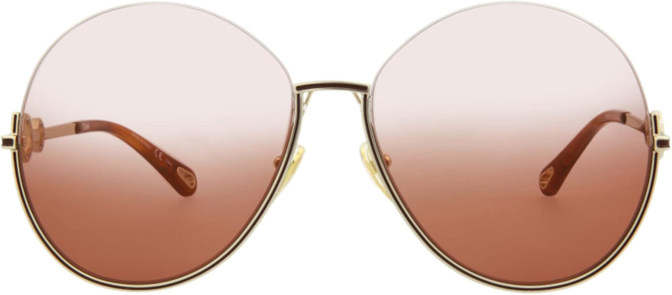 Chloé Round/Oval Sunglasses Gold Gold Orange Luxury Eyewear Made In Italy Metal Frame Designer F... | Amazon (US)