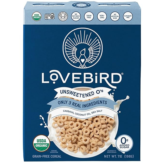 Lovebird Organic Grain Free Unsweetened O's Cereal, 7 Ounce | Amazon (US)
