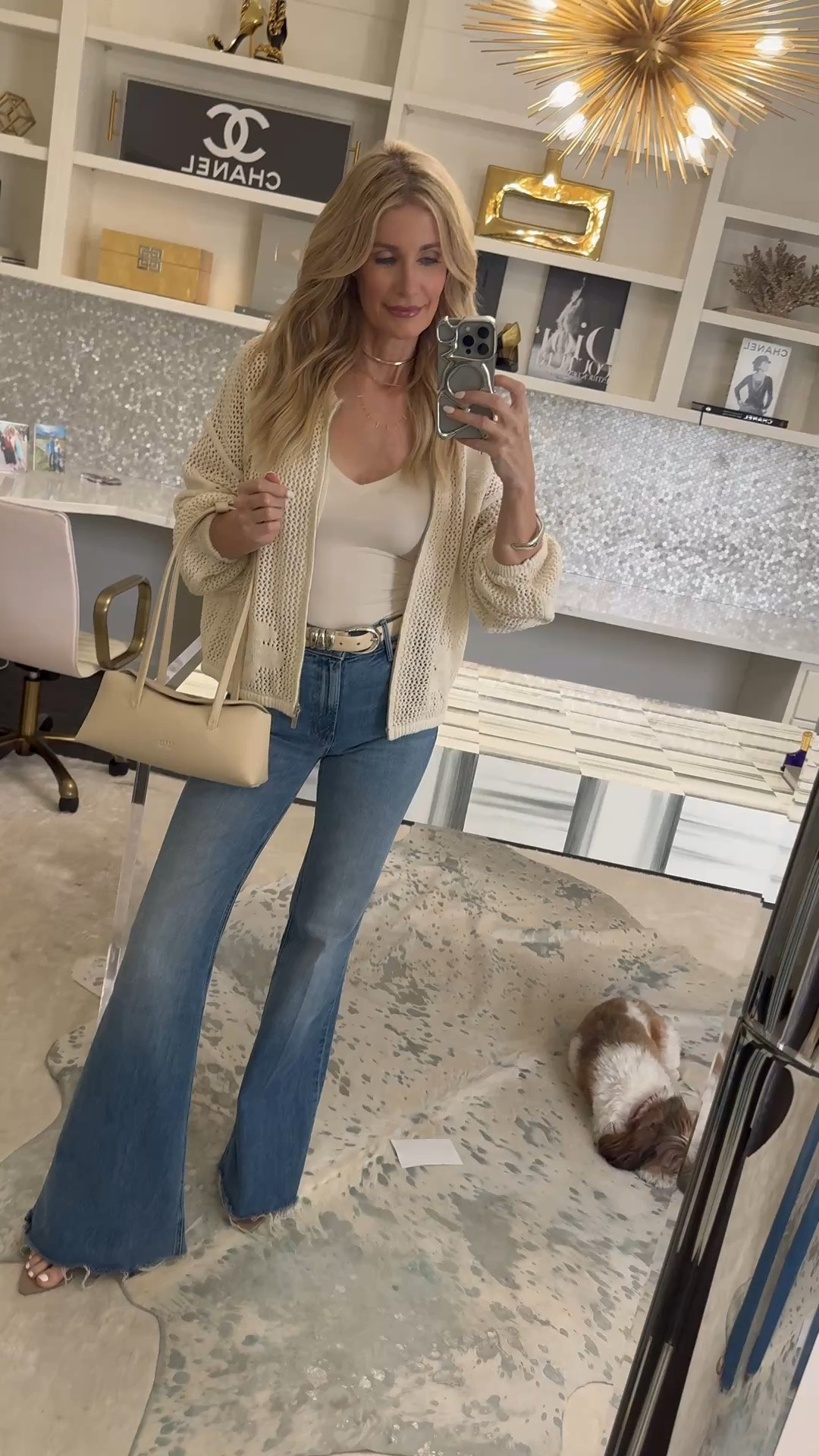 These Mother flare jeans give you legs for days and are SO flattering with their high-waisted silhouette! I paired them with this breathable crochet bomber jacket and my new Jennifer Fisher choker for a chic, lightweight summer outfit. I’m wearing an XS in the jacket and size 24 in the jeans. #MotherDenim #FlareJeans #SummerOutfit #LTKOver40 

 #LTKgrwm #LTKSeasonal #LTKOver40