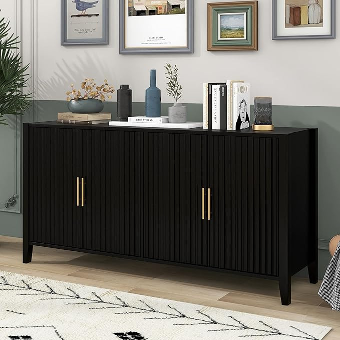 Merax Modern Buffet Cabinet,Accent Sideboard Cupboard with Shelves, Black | Amazon (US)