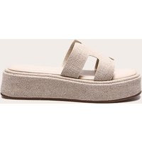 Natural Linen Strap Round Toe Flatform Sandals | PrettyLittleThing US