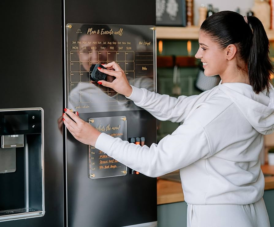 Acrylic Magnetic Calendar for Fridge, 2 Pcs 16”*12” & 9”*7” Clear Magnetic Dry Erase Boar... | Amazon (US)