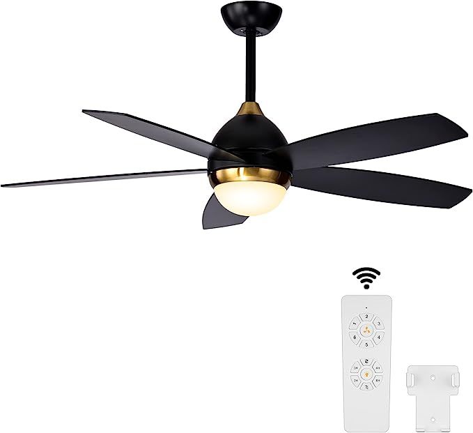 KAPOEFAN Matte Black Ceiling Fan with Light Remote Control, 52 Inch Ceiling Fan with Lights, 3 Co... | Amazon (US)