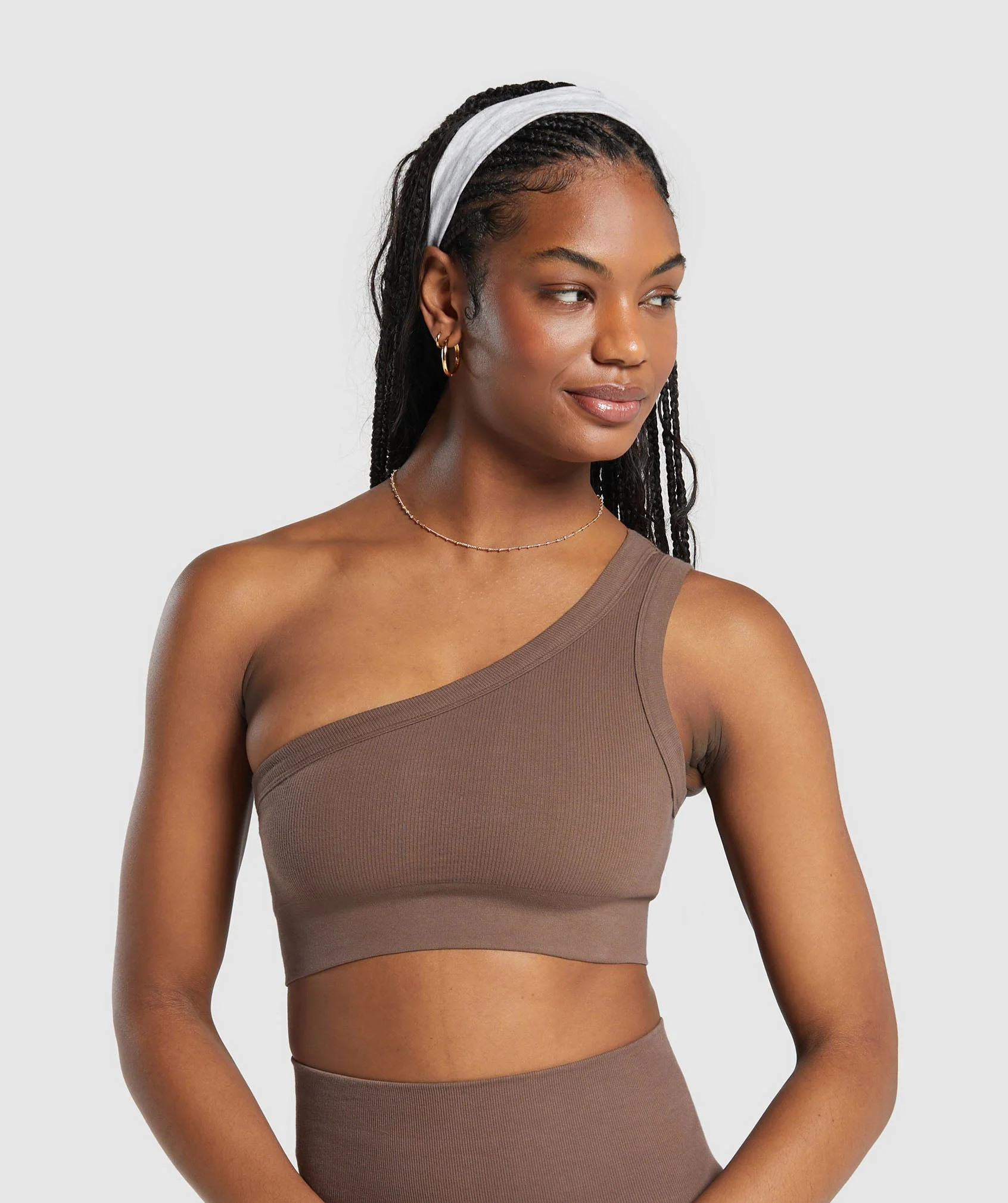 Gymshark Ribbed Cotton Seamless One Shoulder Bra - Soft Brown | Gymshark US